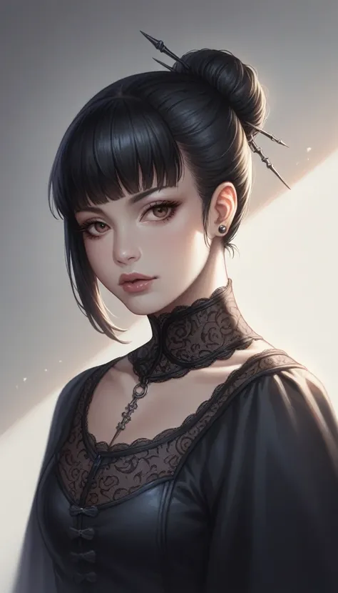 score_9, score_8_up, score_7_up, score_6_up, colorful, dynamic angle, bad girl, young, cute face, asian, standing, a gothic girl with pierced nose, black hair, intense eyes, detailed face, beautiful detailed lips, extremely detailed facial features, dark c...