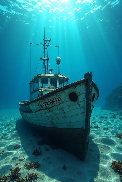 Fishing boat lying on the seabed、Ultra HD、Crystal clear sea