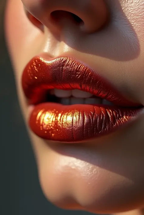 Lips of beautiful women with mony rolled lipstick 