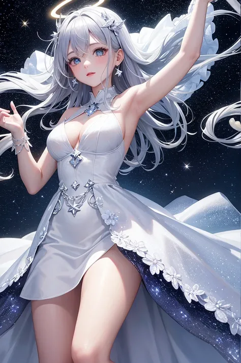 Silver Angel　beautiful girl　Halo　Starry Sky