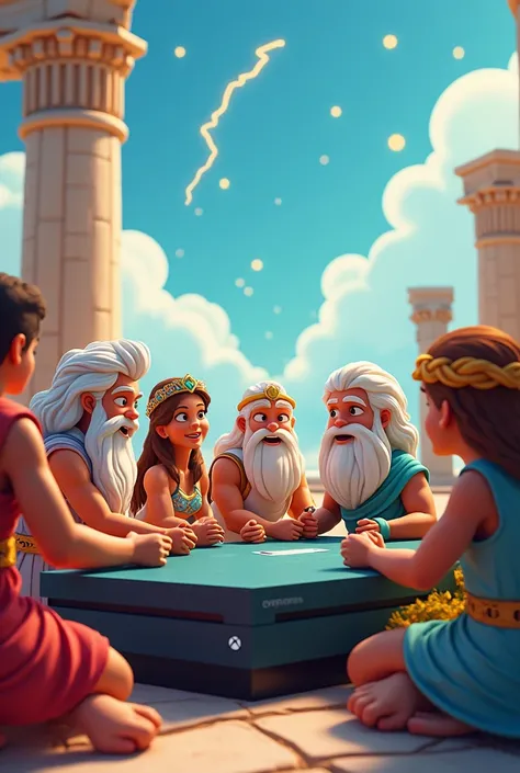 Greek gods playing xbox animated style