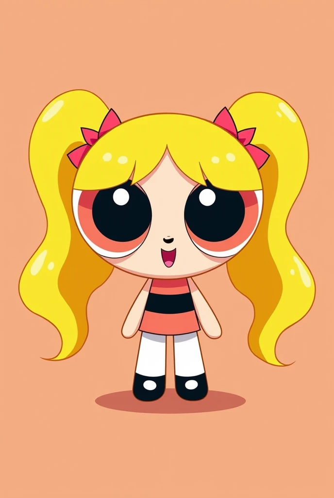 Powerpuff Girls style girl blonde twin tails flat American comic style