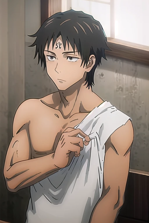 ((best quality)), ((masterpiece)), (detailed), 1boy, tan skin, messy dark brown hair