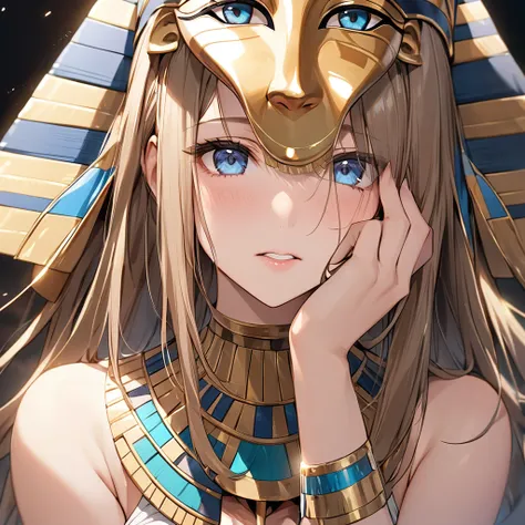 ((highest quality)), ((masterpiece)), (detailed), （perfect face）、the woman with the face of the ancient egyptian tutankhamun mas...