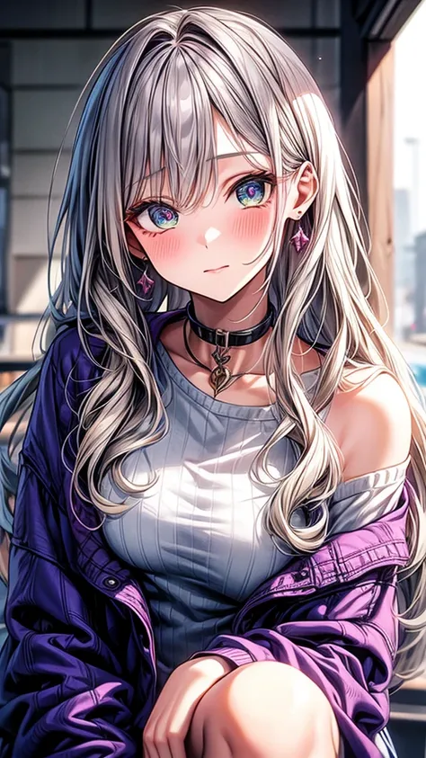 1girl,High Resolution, Masterpiece, Anatomically Correct, Best Quality, 1girl, Solo, Very Long Hair, Multicolored Hair, messy hair, Covering Ears, Blush, platinum blonde Hair, green Eyes, Heterochromia, Light Blush, Shy, Flustered, Close-Up,Anime Style, co...