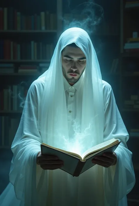 A male ghost or The Jinn reading scientific paper