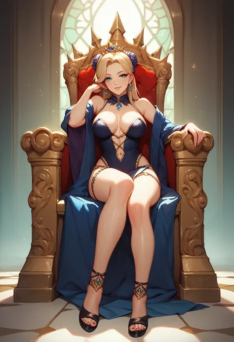 sexy woman sits on throne 