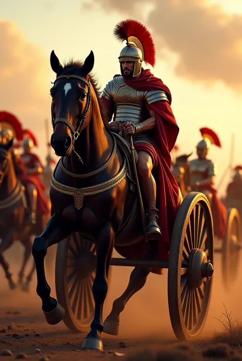 Top quality, high resolution, Roman war chariot, battle scene, glossy, sharp focus, photo,