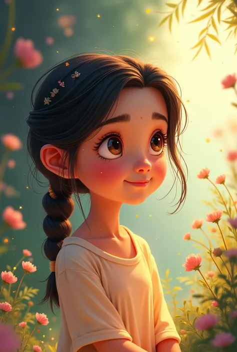 Show Maryam young girl reflecting on the importance of friendship with a thoughtful expression in Disney cartoon 

