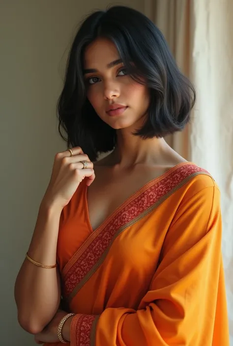 Indian, bob cut hair, armpit, saree