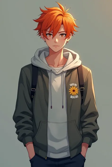 Boy with orange hair　cool　hoodie　high school student　Mature　Handsome　quiet