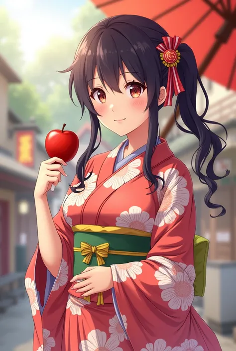 Summer festival　woman　yukata　Apple candy