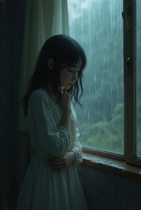 The exquisite melted away, crying, the lonely, sad girl.
Rain fell at home.