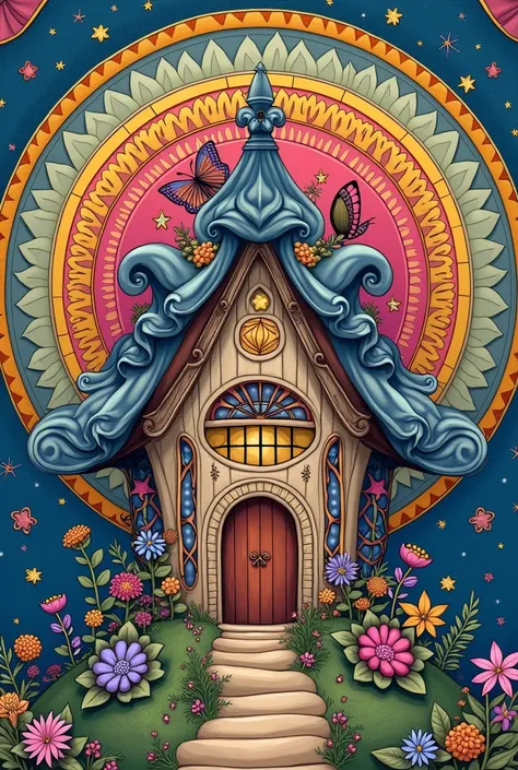 Fairy house pages no color mandala background