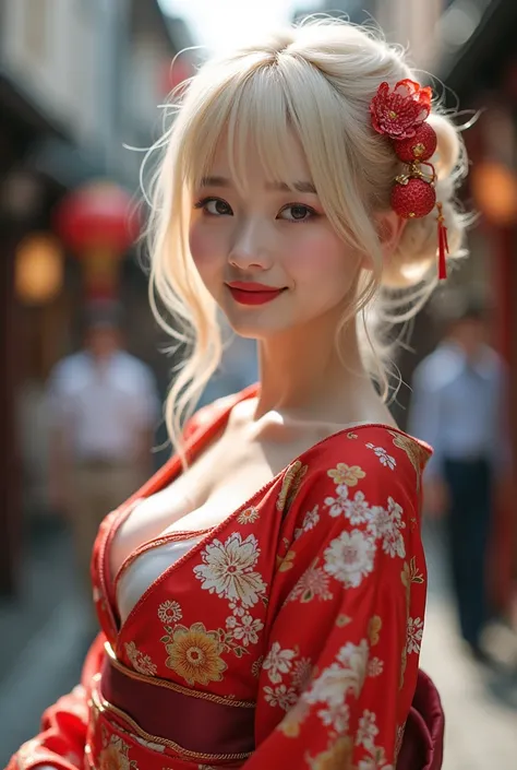 Highest quality、8k wallpaper、reality:1.4、Photographed by a professional photographer、Cinema Lighting、View your viewers、background:Kyoto street corner、1 beautiful girl、Japanese Idols、19 years old、Beautiful and detailed、Detailed face、Beautiful Skin、thin、Narr...