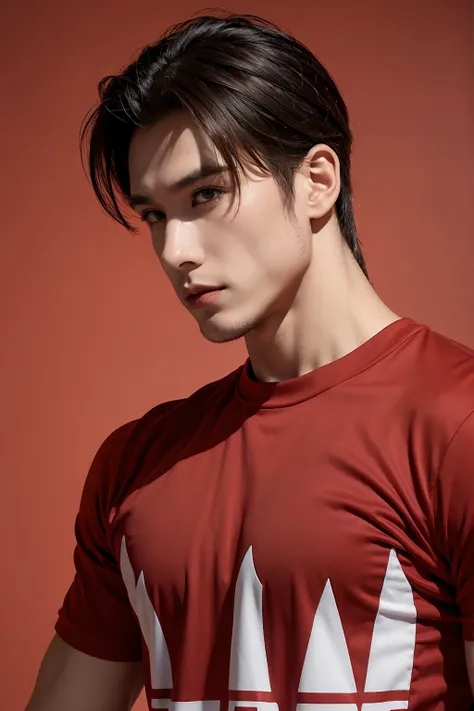 Muscle boy, adidas red t shirt 