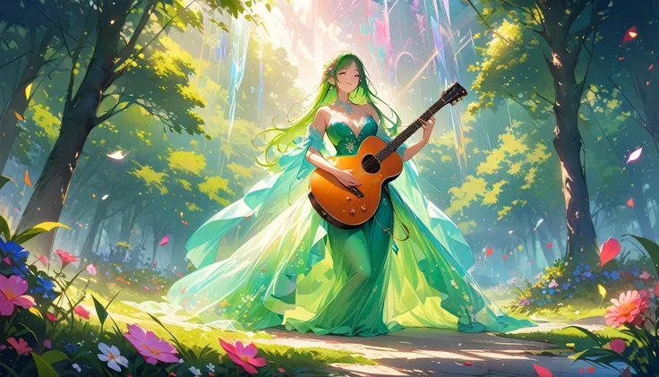 (best quality,4k,8k,highres,masterpiece:1.2),ultra-detailed,realistic,crystal-clear guitar carving,translucent morning of spring,sunlight reflection on guitar,body details,delicate strings,vibrant color palette,sculpting tools,hourglass figure,sound holes,...