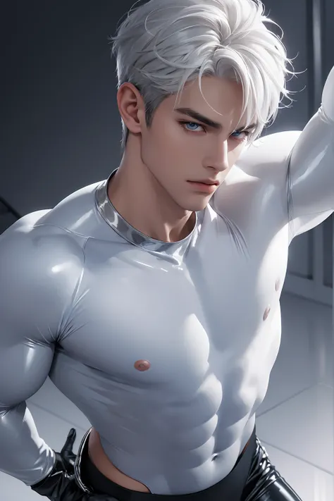 Ultra wide angle，Full body photorealistic 4k, high resolution, best quality, masterpiece, perfect color, perfect shade, perfect lighting, Posted by e621, ((portrait)), ((handsome man)), perfect male figure, Short hair details，chest muscles，abdominal muscle...