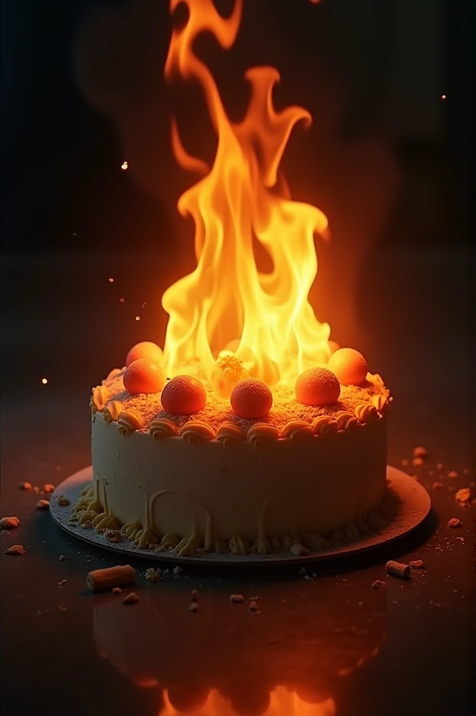 A cake on fire