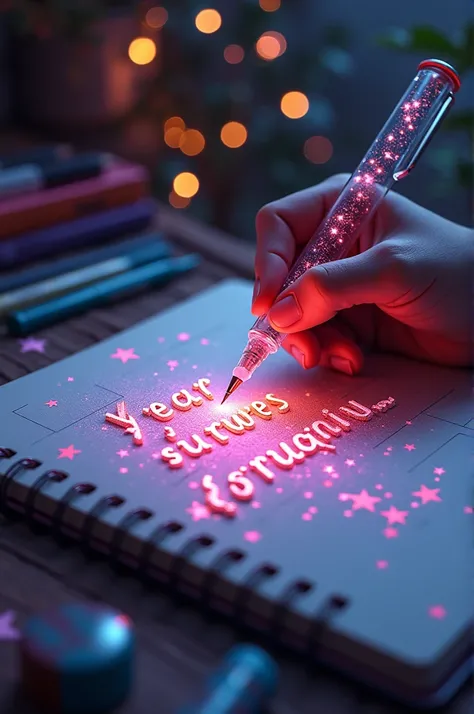 A mesmerizing, hyper-realistic 16K 3D illustration captures a magical moment of pure creativity. A talented artist is masterfully sketching a heartfelt message, "Allah -- Jin -- Rm --Suga -- Jhope -- Jimin -- V -- Jungkook. ", in a notebook. The text is co...