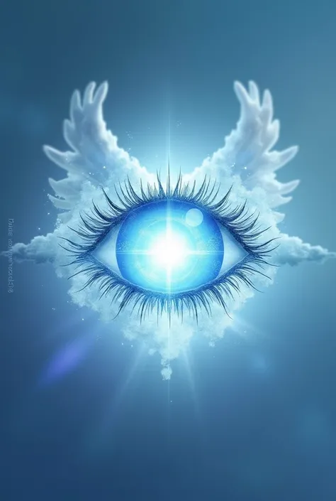 A logo for my company with the product of contact lense and it have an angelic background and an eye around the lense.