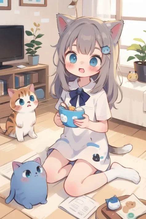 nachoneko，小さなcat耳の女の子，living room，ロボット掃除機ルンバの上に乗る小さなcatの女の子ミミ，cat ear，catのしっぽ，animal ears，performer，cat，