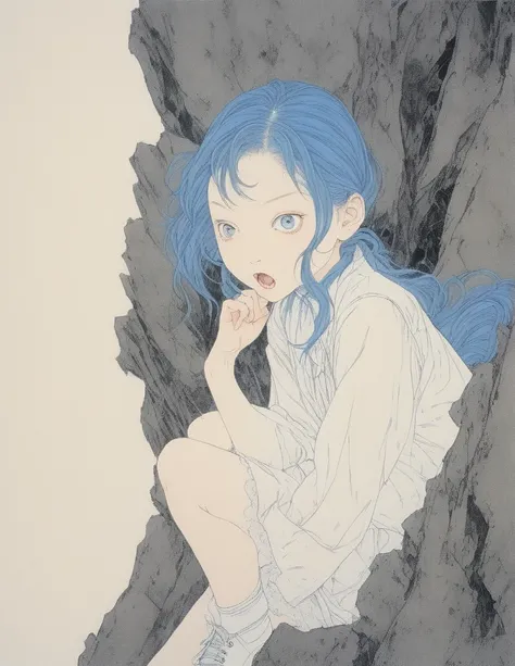 Takato Yamamoto style、Please create an illustration of a beautiful girl holding a loudspeaker and screaming cutely. Sweat. Very hot . Summer .Her hair color is white. Her eye color is blue. Her hair style is ponytail . She is wearing a school uniform. Shes...