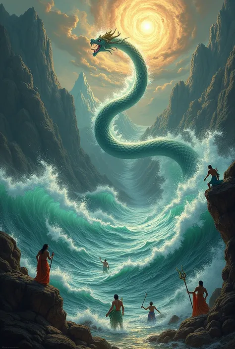 Sea churning from indian mythology 
