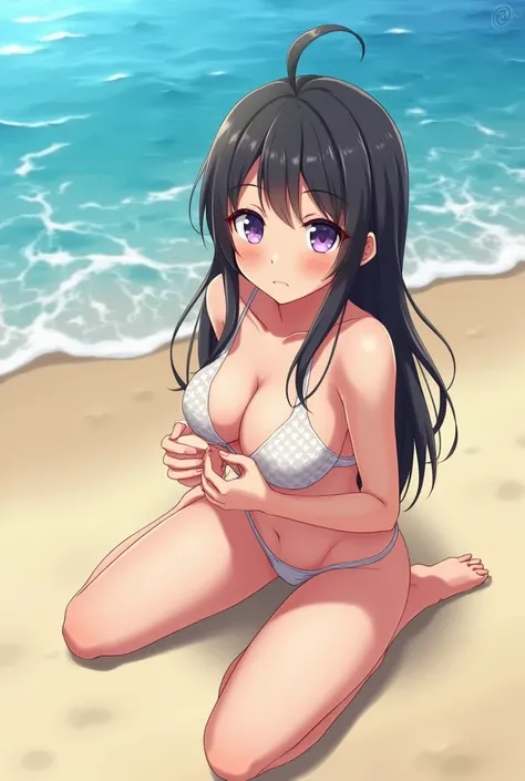 Hot anime girl lying in beach showing nude pussy