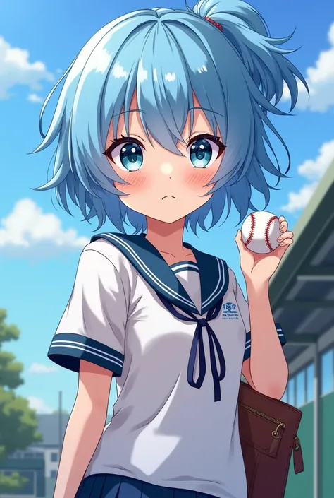 Girl with light blue hairSide tailHigh school girlBaseballShort hairAnimeKawaiiTombowLittle devilJunior