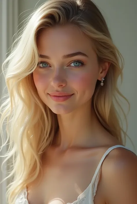 Portrait of a beautiful blonde girl identical to Emma Myers 