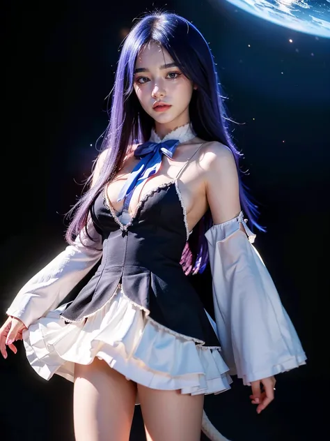 (1 lady), (Best quality at best:1.4), (ultra - detailed), (extremely detailed CG unified 16k), A Beautiful Woman with Perfect Figure: 1.4, Sharp Focus: 1.2, purple hair, very detailed, High-definition RAW color photo, professional photoshooting, amazing fa...