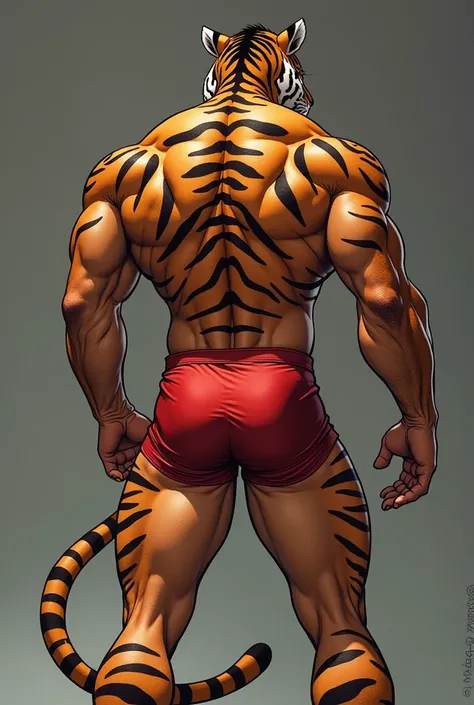 Kemono tiger, man, muscle, butt up, kneel, bright, show dick, underwear