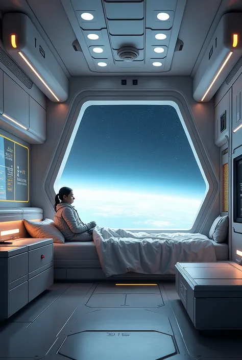 A room on a spaceship with spacecraft amenities