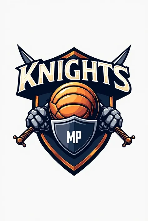 Create a logo,  MNP knights the design is one whole ball and the is half volleyball ball and the other side is basketball ball with two hands and shield and swords include the "MNP KNIGHTS"
Volleyball and basketball 