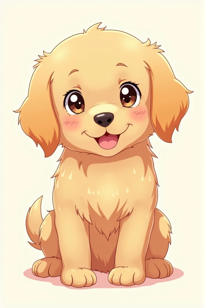 I would like to generate an adorable anime-style image of a golden retriever puppy. The puppy should be depicted in a full-body portrait, capturing its cuteness and innocence. The illustration should showcase the puppys playful and friendly nature, with a ...