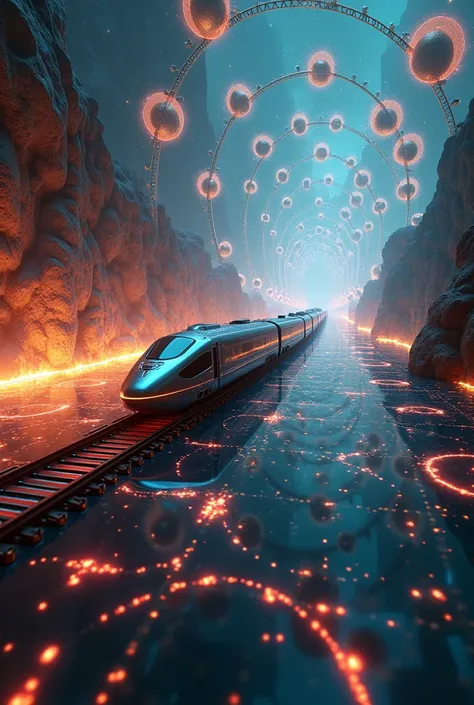 Train travelling through atom