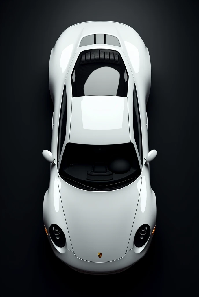 Top view of  white Porsche with black background 