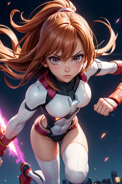 misaka mikoto, a certain scientific railgun series, misaka mikoto, ((Ms Marvel )), Ms Marvel, wearing Ms Marvel suit, mask, hero mask, white face mask, white domino mask with white big eyes, beautiful detailed eyes, beautiful detailed lips, extremely detai...