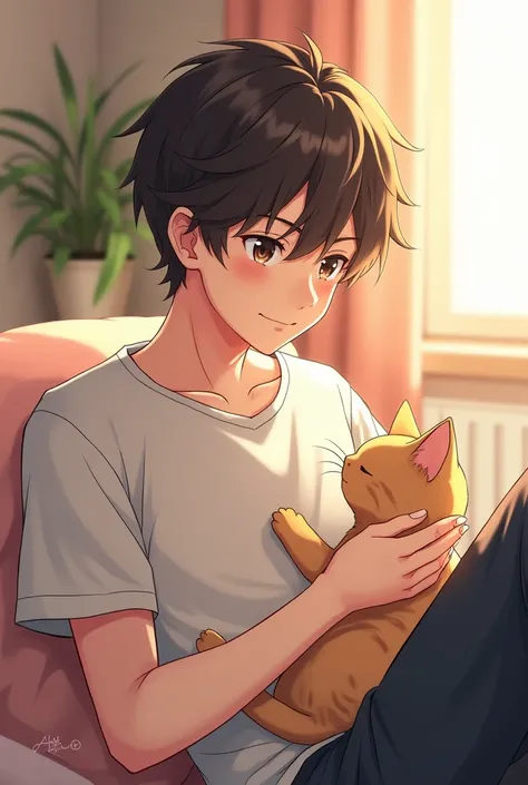 Anime guy with cat 