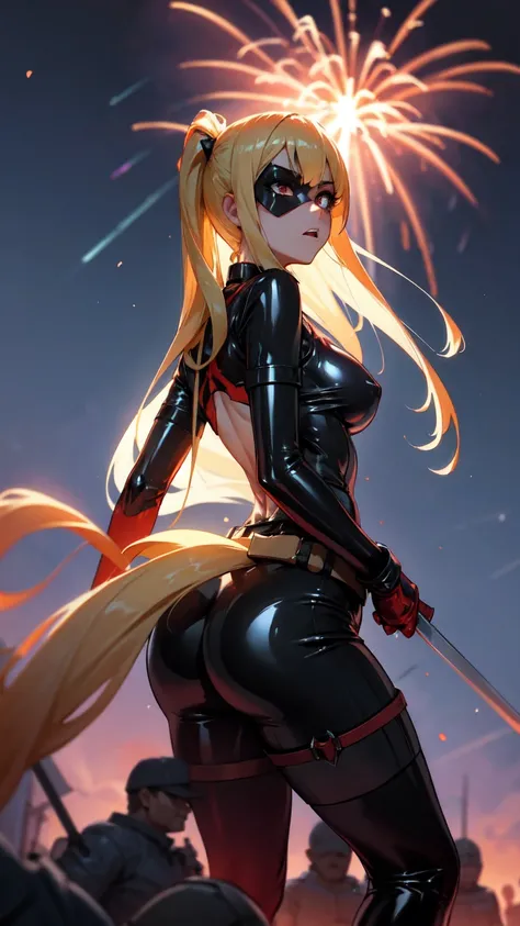 off art work, best qualityoff, high resolution, contrasted,
May_lady_dead Pool_ownwaifu,
1 girl, mask, hair blonde, tail off horse, long hair, granoffs breasts, no pupils, 
May, firm skin, Super heroi, off belt bag, Belt off utilidaoffs, red May, mitts, we...