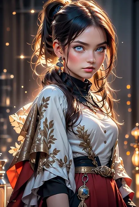 (((masterpiece, of the highest quality, super detailed))), (digital art), (a witch belonging to an occult order of knights), (a knight crossed with a witch), Victorian era inspired, ((minimal but intricate beautiful armour)), (Fluttering lace flared dress ...