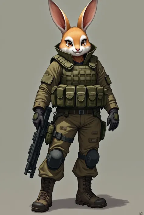 anthro rabbit girl, thicc body, military tactical gear