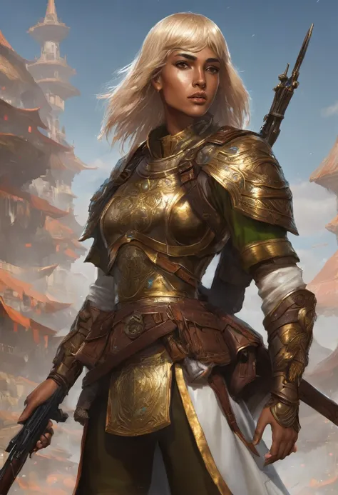 Fantasy soldier with light hair and bronce skin