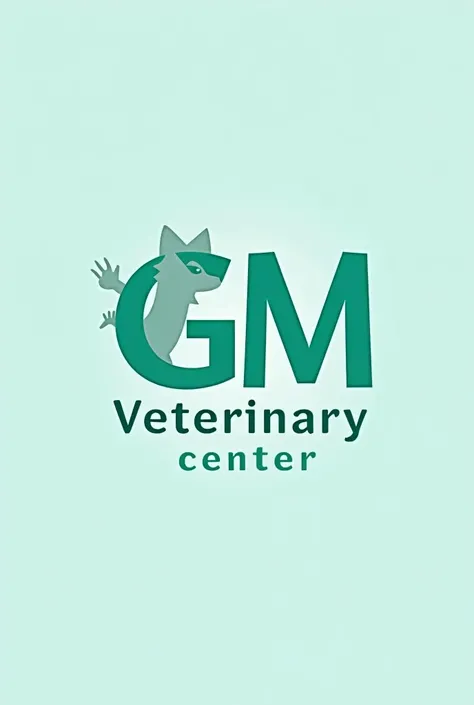 Generate a formal company logo for a veterinary center that contains the name GM and below says veterinary center , If possible, in turquoise blue and emerald green colors is better