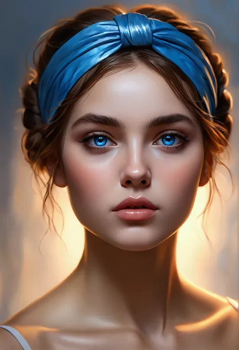 bare woman (8k, best qualityer, work of art: 1.2), (best qualityer: 1.0), (ultra-high resolution: 1.0), water colour, a beautiful woman, (shiny pupils,Blue pupils),shoulders, headband, Ines Cecilia, bust portrait, extremely bright design, pastel colours, a...