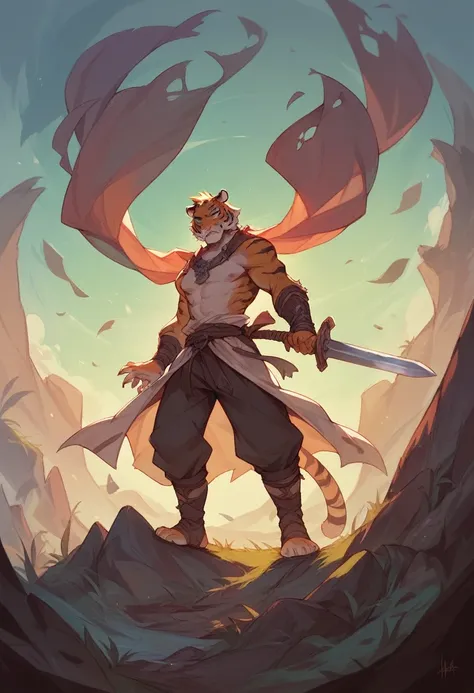 Tiger RPG character using sword