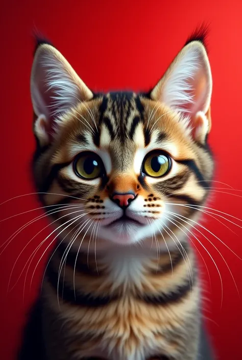 Furry Cat Face Image with Red Background 
