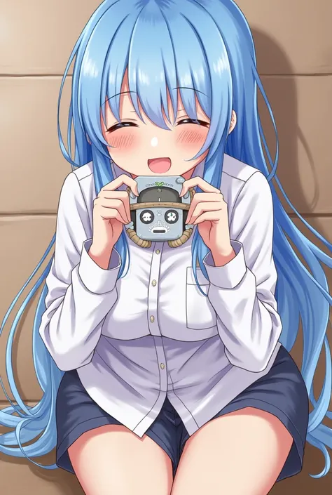 Anime Style、Blue Hair Girl、Playing with adult toys