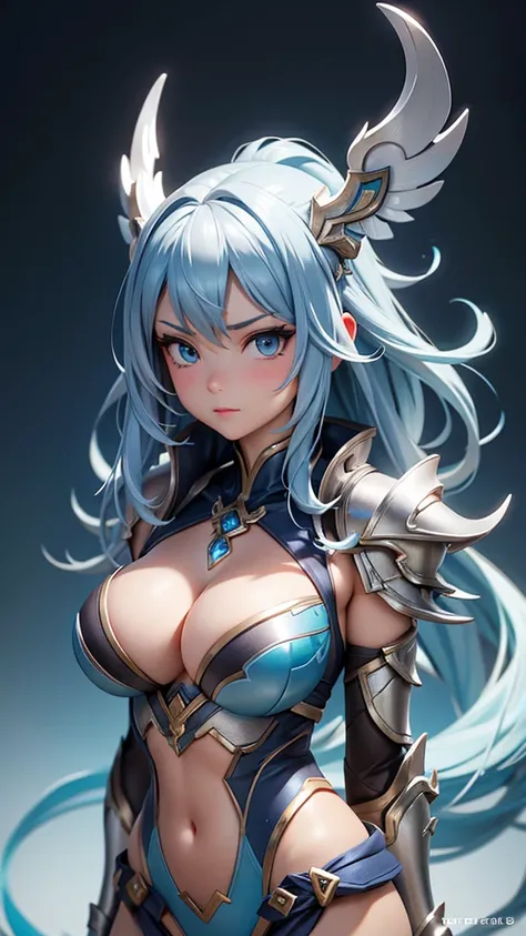 1_girl, solo, upper body portrait of a woman in a silver and blue bikini, chengwei pan on artstation, by Yang J, detailed fantasy art, stunning character art, fanart best artstation, epic exquisite character art, beautiful armor, extremely detailed artgerm...